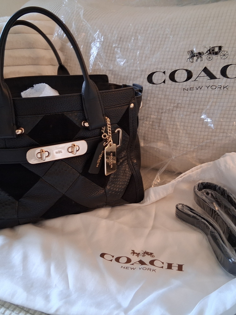 Coach Black Patchwork Leather Satchel with Gold Hardware - Picture 8 of 9